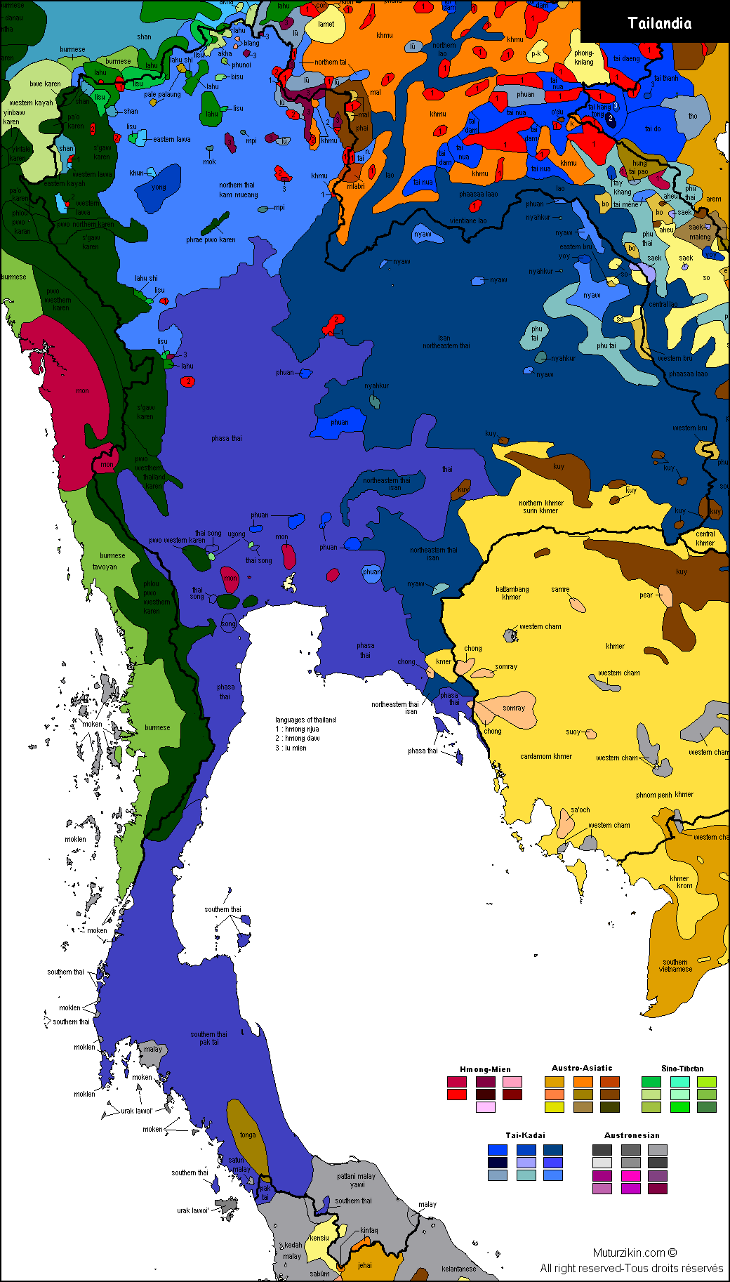 Thailand - Ethnic Map Southeast Asia (1040x1826), Png Download