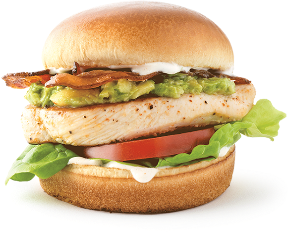 Cali Chicken Club Sandwich - Hamburger (580x475), Png Download