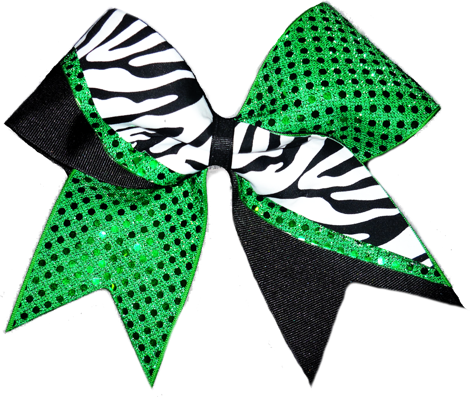 Green Zebra Tick Tock Cheer Bow - Cheerleading (987x816), Png Download