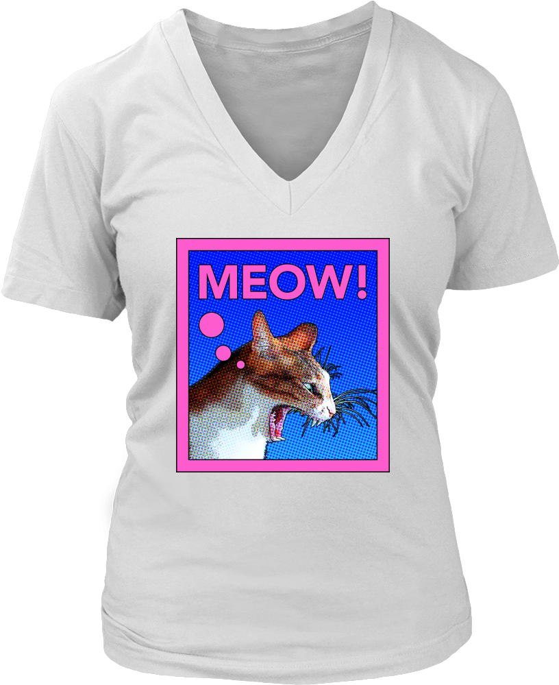 Comic Cat Meow - Hillary For Prison 2016 (ladies) - Ladies V-neck Tee (1000x1000), Png Download