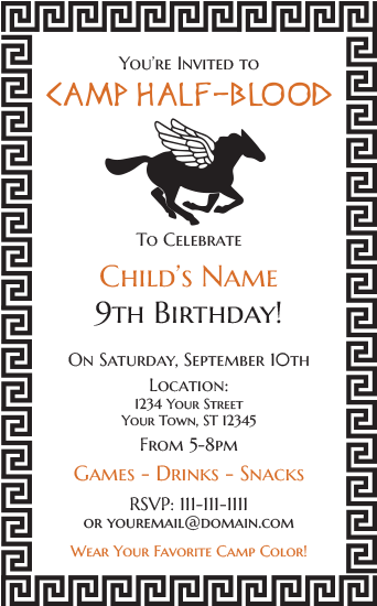 Percy Jackson Invitations - Percy Jackson Birthday Invitation (396x594), Png Download
