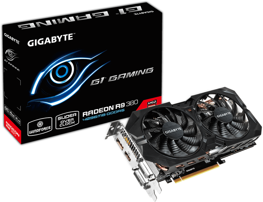 Gigabyte Video Card Gv R938g1 Gaming 4gd R9 380 4gb - Gigabyte R9 380 G1 Gaming (1000x1000), Png Download