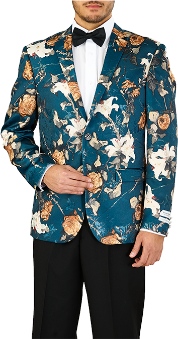 Lorenzo Bruno Slim Fit Floral Print Single-breasted - Single-breasted (456x674), Png Download