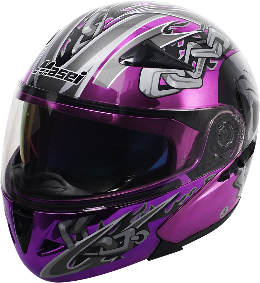 803 Chrome Skull Purple - Motorcycle Helmet (942x1024), Png Download