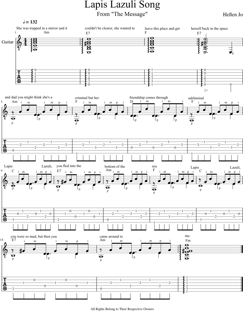Lapis Lazuli Song Sheet Music Composed By Hellen Jo - Sheet Music (850x1100), Png Download