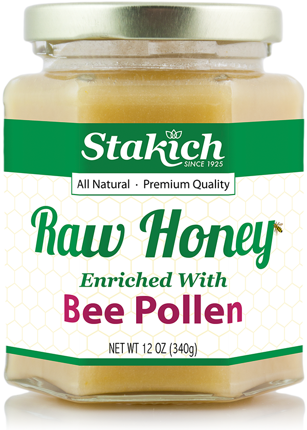 Stakich 12 Oz Bee Pollen Enriched Raw Honey - Stakich Raw Honey With Royal Jelly, Bee Pollen And (600x840), Png Download