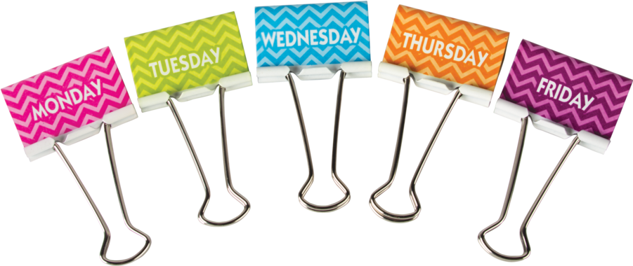 Tcr20668 Chevron Days Of The Week Large Binder Clips - Binder Clips (900x900), Png Download