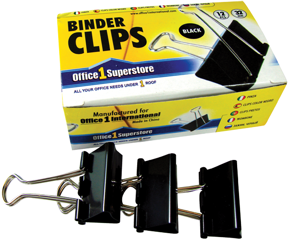 O1s Black Binder Clips 32mm, 12pcs/box (600x502), Png Download