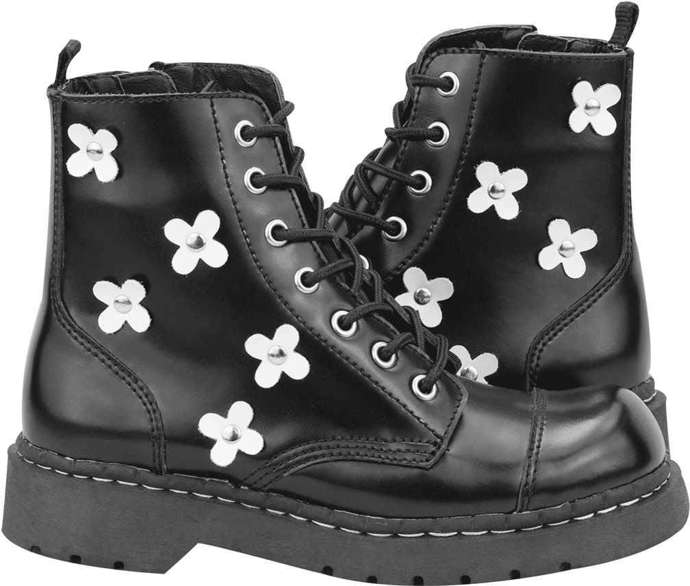 Leather Flower Combat Boots - T.u.k. (1096x876), Png Download