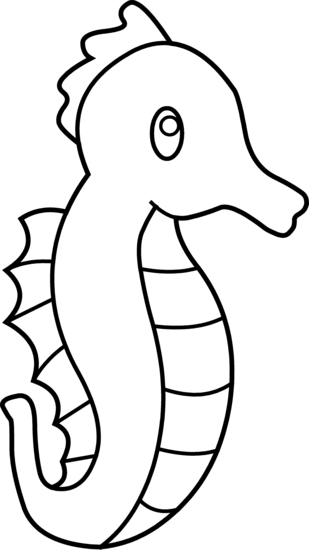 Cute Seahorse Line Art - Seahorse Clipart Black And White (309x550), Png Download