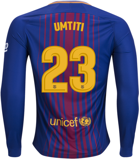 Nike Samuel Umtiti 23 Barcelona Long Sleeve Home Jersey - Barcelona Messi Jersey (550x550), Png Download