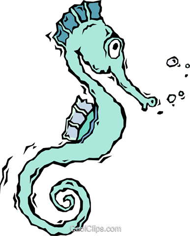 Sea Horse Royalty Free Vector Clip Art Illustration - Cartoon Seahorse (387x480), Png Download