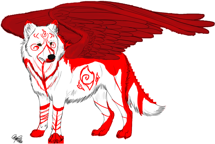 White Wolf Clipart Red Wolf - Winged Wolf (900x618), Png Download