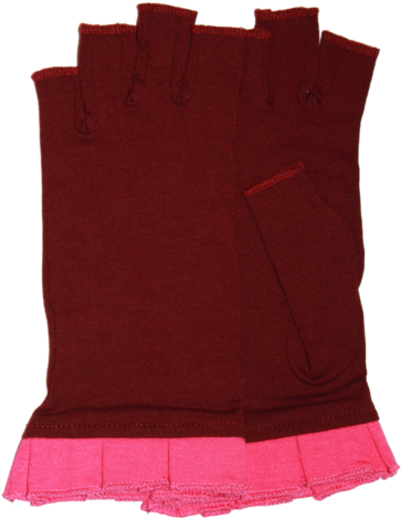 Red Fingerless Gloves With Pink Ruffle - Wool (530x530), Png Download