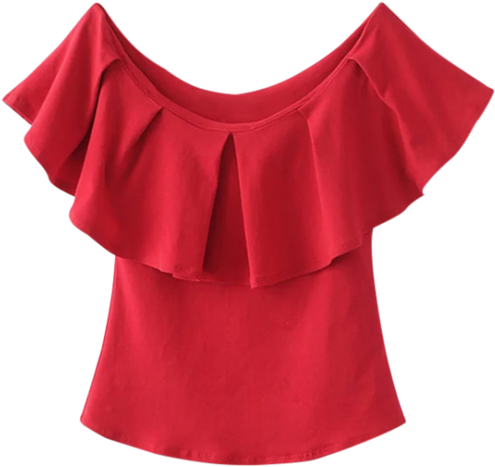 Zaful Off The Shoulder Ruffles Top - Top Rojo De Un Hombro (558x744), Png Download