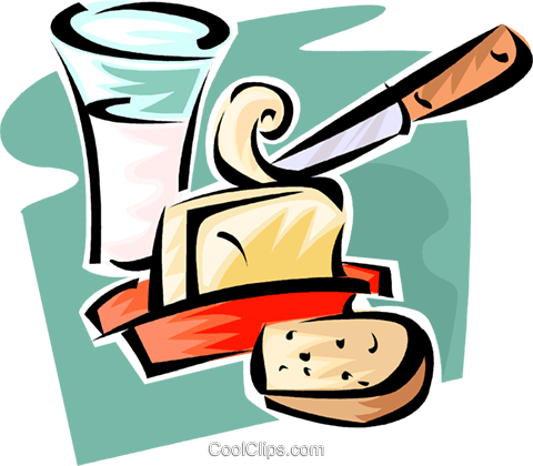 Glass Of Milk, Butter And Bread Royalty Free Vector - Milk And Bread Png (480x420), Png Download