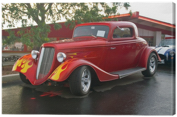 A 30s Ford Hotrod With Flames Captured At A Car Show - Antique Car (400x400), Png Download