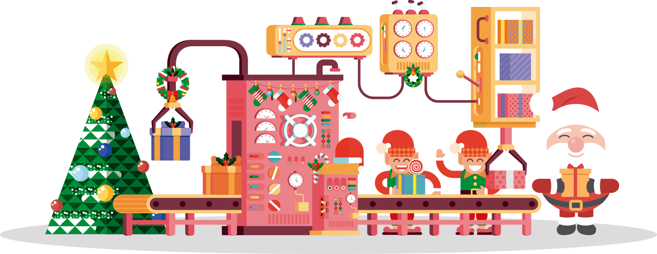 Papai Noel Na Fábrica - Christmas Conveyor Belt (1319x511), Png Download