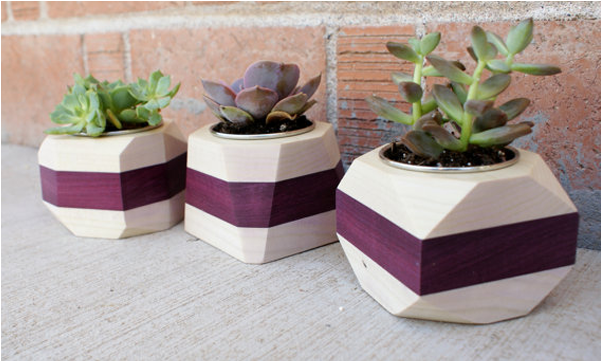 Discontinued Purpleheart Stripe Wood Geometric Planter - Ceramic (600x600), Png Download