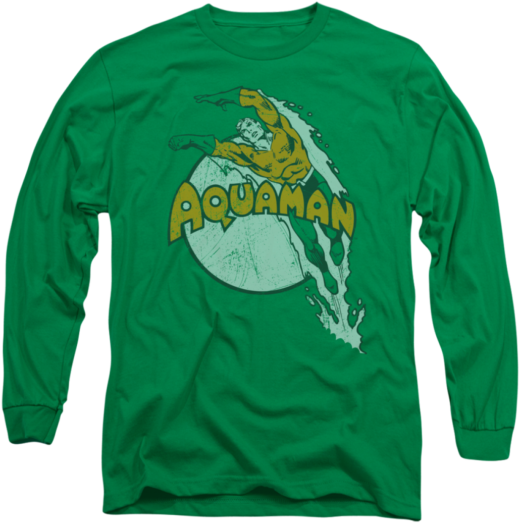 Dorkees - Com - Aquaman - Splash Long Sleeve T Shirt, (1078x1280), Png Download