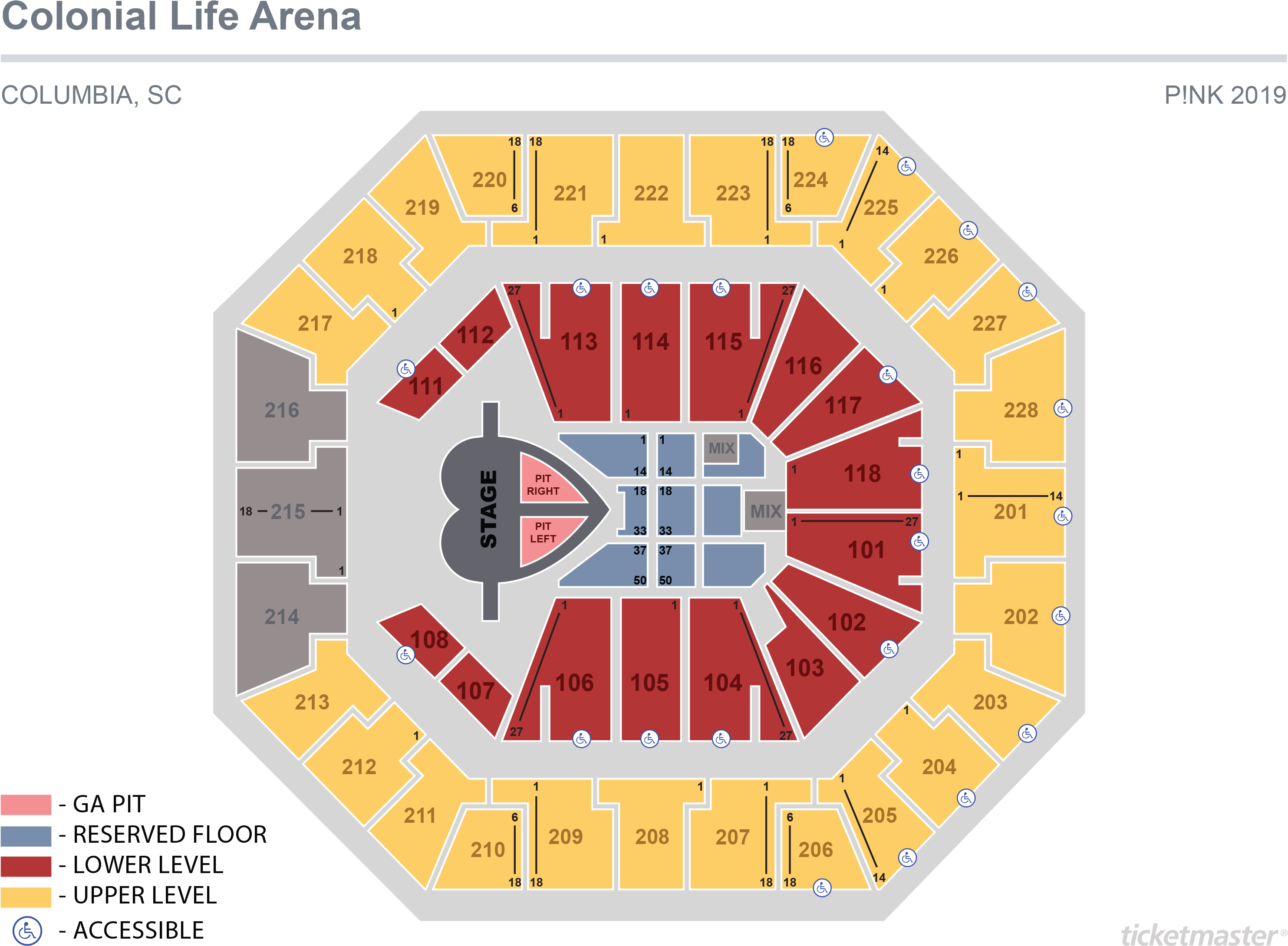 Pink - Colonial Life Arena Detailed Seating (3164x2236), Png Download