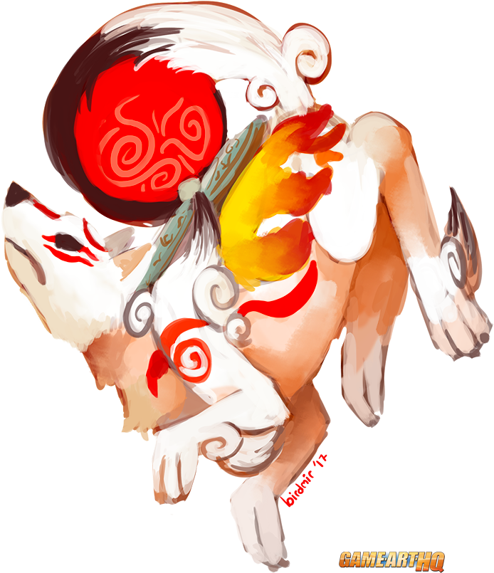 Amaterasu From Okami Drawn For The Game Art Hq Video - Dog (725x837), Png Download