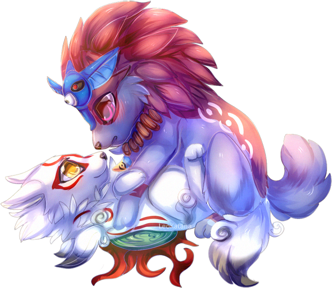 =okami= Chibi Oki X Amaterasu - Okami Ammy X Oki (700x700), Png Download