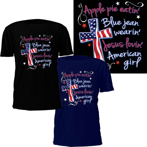 Jesus Lovin' American Girl T-shirt - American Flag Cross Crewneck Apple Pie Eatin Jesus (500x500), Png Download