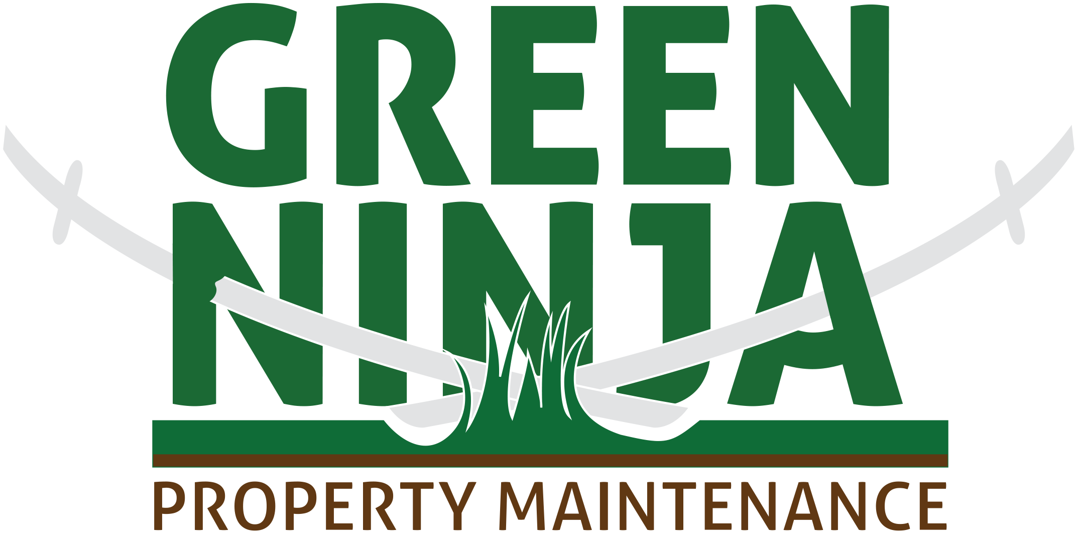 Green Ninja Logo With Two Silver Swords Through The - Green Ninja Property Maintenance (2365x1337), Png Download