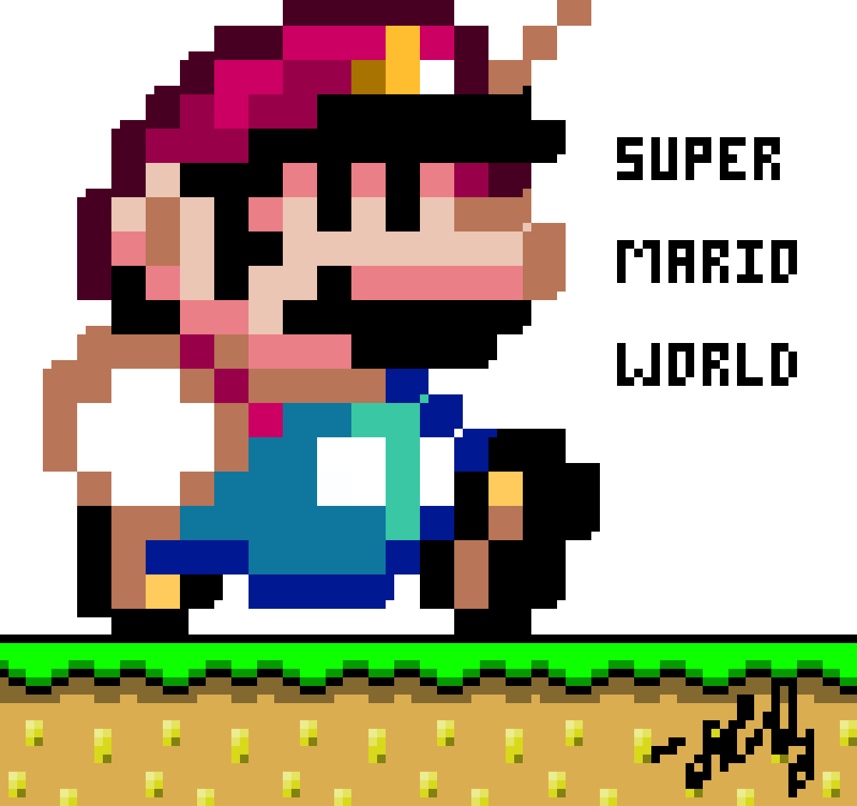 Super Mario World - Super Mario World Pixel Art (1200x1128), Png Download