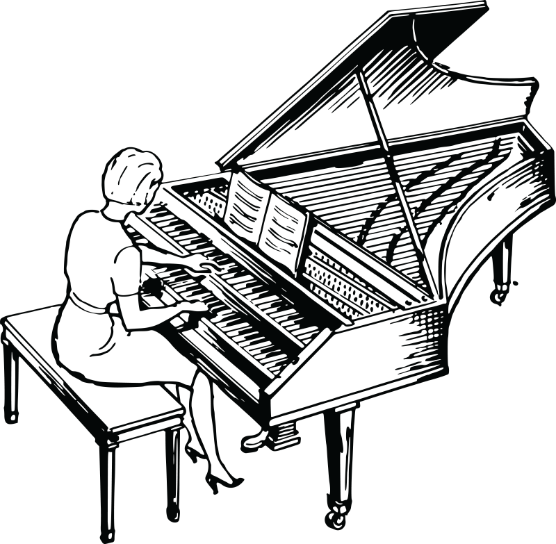 Woman Playing Piano Clipart Ourclipart - Harpsichord Black And White (800x783), Png Download