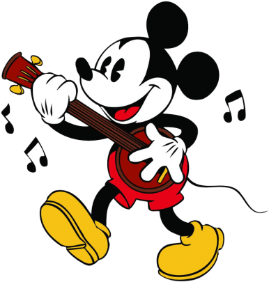 Printable Funny Mickey Mouse Standing In Rain With - Mickey Mouse Playing Instruments (400x418), Png Download