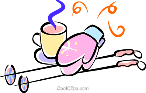 Winter Mitts, Hot Chocolate And Ski Poles Royalty Free - Clip Art (480x307), Png Download