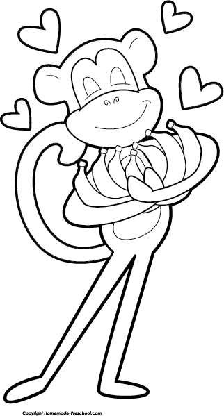 Click To Save Image - Monkey Banana Clip Art Black And White (322x599), Png Download