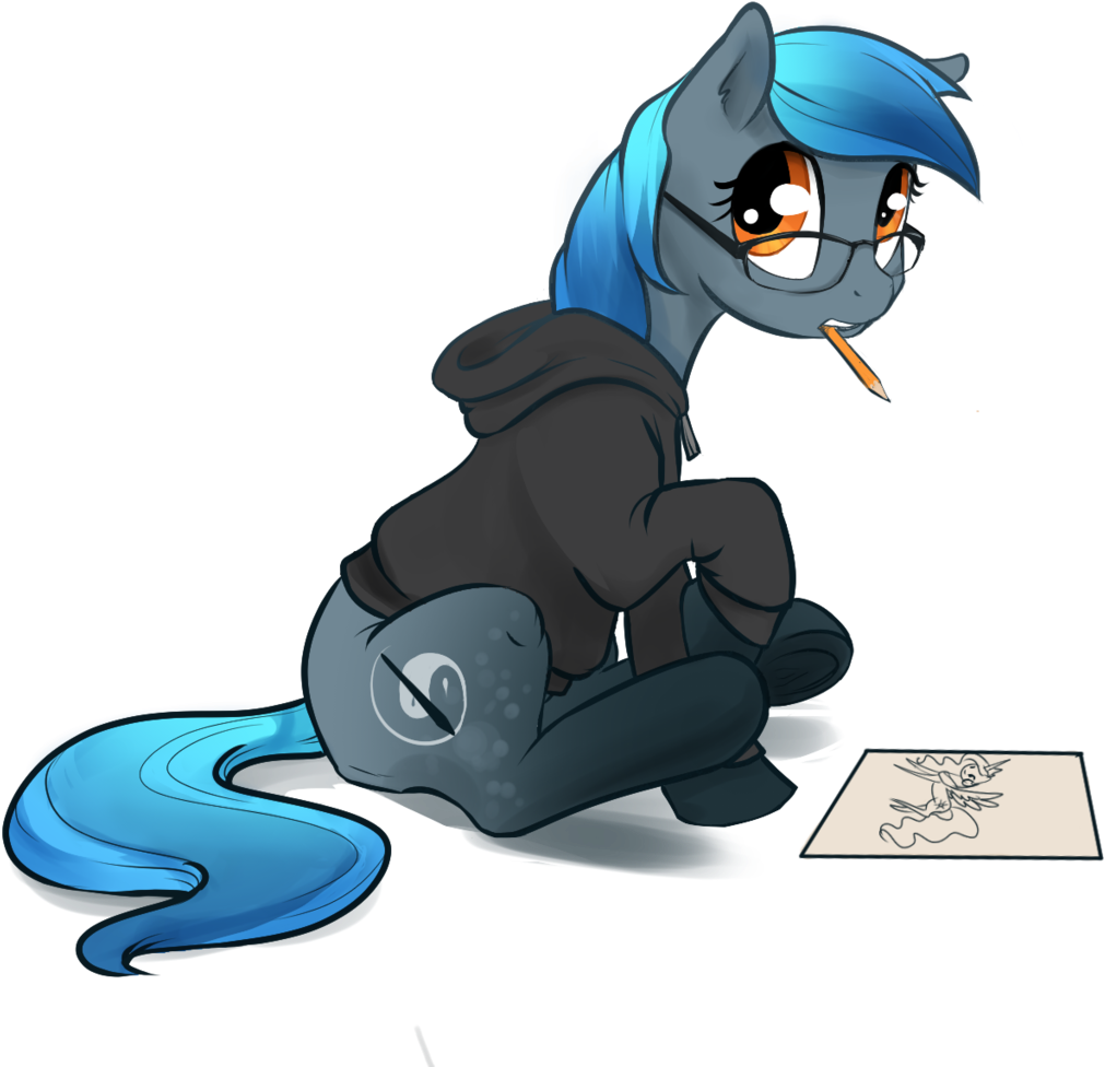 Silfoe, Clothes, Drawing, Earth Pony, Glasses, Hoodie, - Horse (1280x1024), Png Download