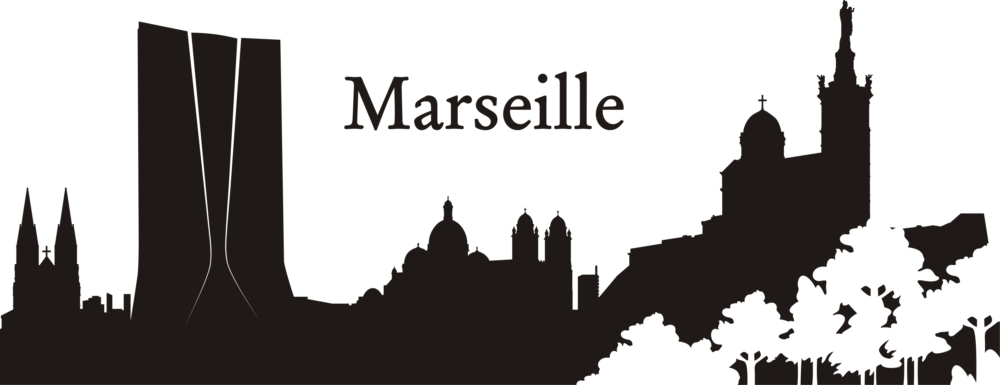 Une Esquisse De La Ville De Marseille En Sticker Mural - Marseille (3402x1312), Png Download
