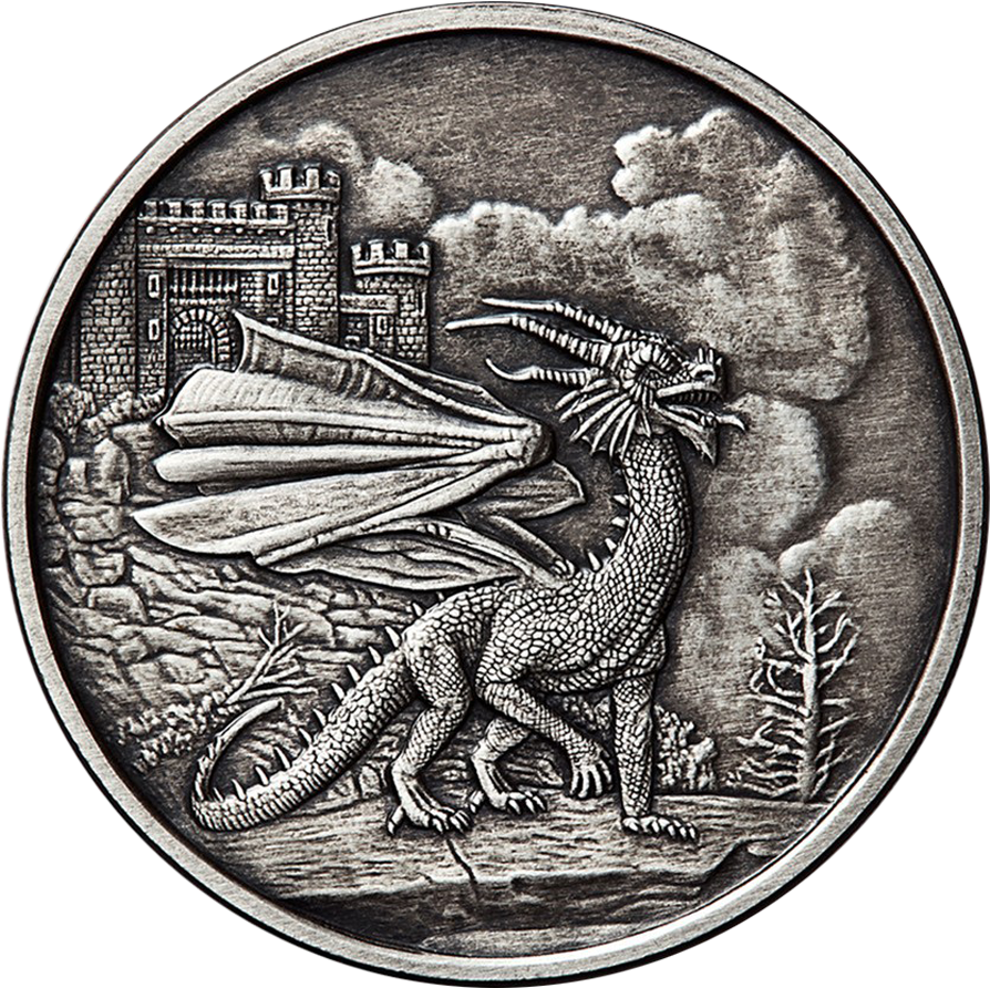 Welsh Red Dragon Antique 5oz Silver Round - Welsh Dragon (900x900), Png Download
