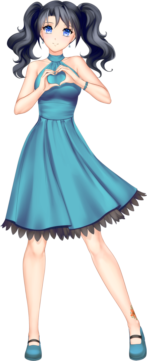 Anime Girl With Black Hair Medium Hair Two Braids Himari - Black Hair (939x1280), Png Download