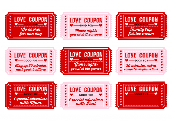 Free Printable Love Coupons For Kids On Valentine 39 - Love Coupons (580x410), Png Download