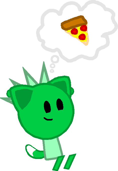Greencatxy Thinks Of Pizza (471x681), Png Download
