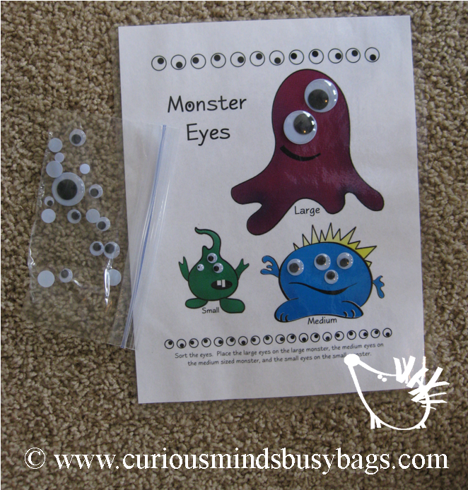 Monster Eyes This Bag Focuses On Size Recognition - Kindergarten (845x694), Png Download