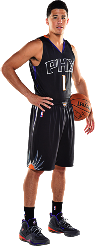 Phoenix Suns Gray Alternate Uniform Phoenix Suns Black - Devin Booker Black Suns (390x1004), Png Download