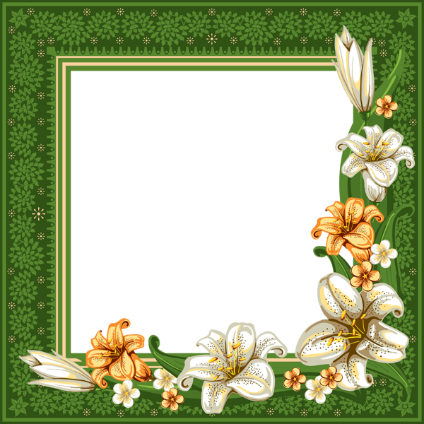 Green Transparent Frame With Flowers - Frames And Borders Flowers Green (600x600), Png Download
