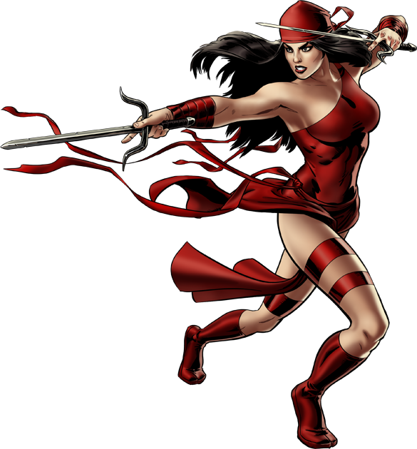 Elektra Right Portrait Art - Marvel Avengers Alliance Elektra (585x630), Png Download
