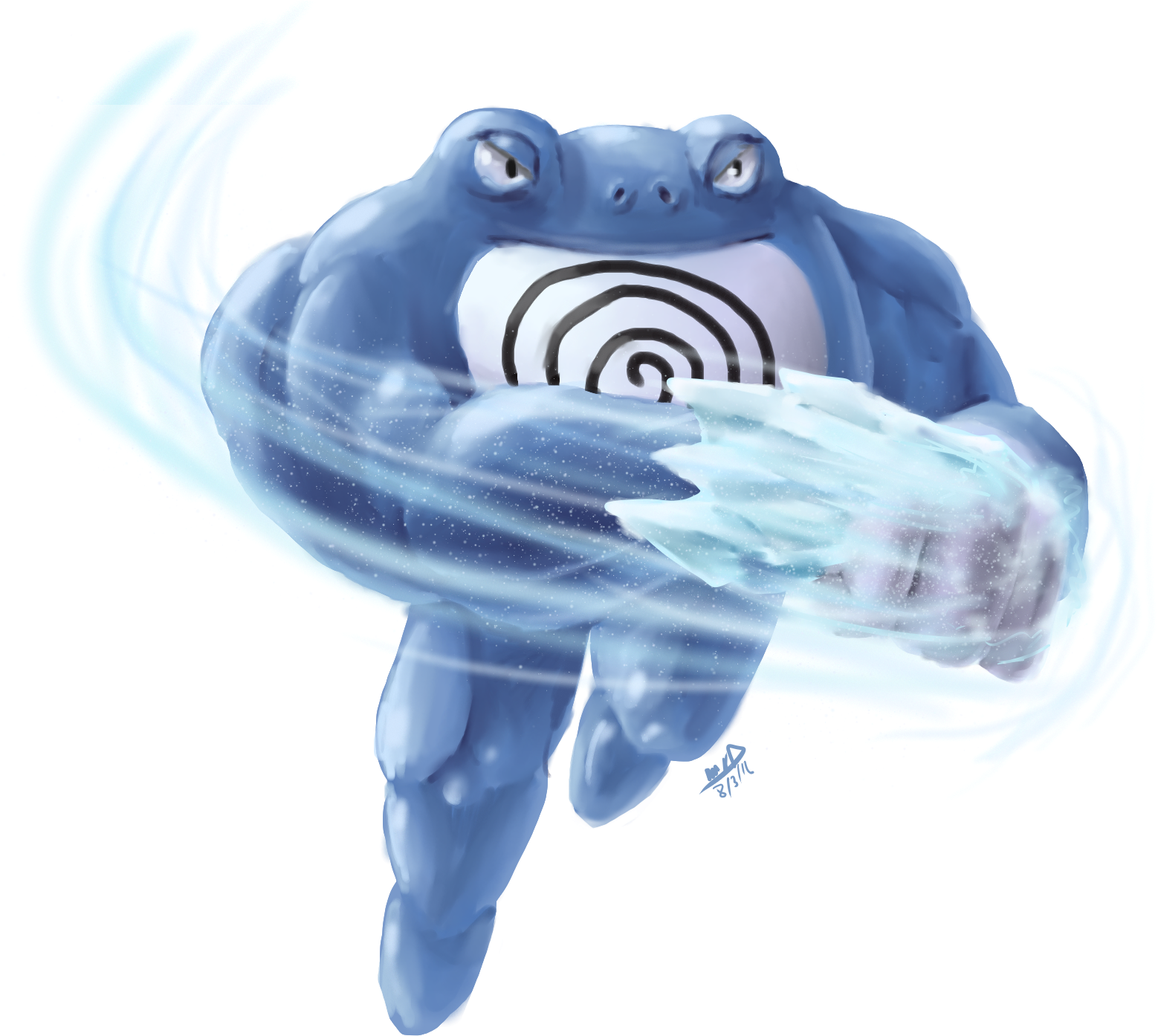 #062 Poliwrath Used Circle Throw And Ice Punch - Poliwrath Ice Punch (1557x1415), Png Download