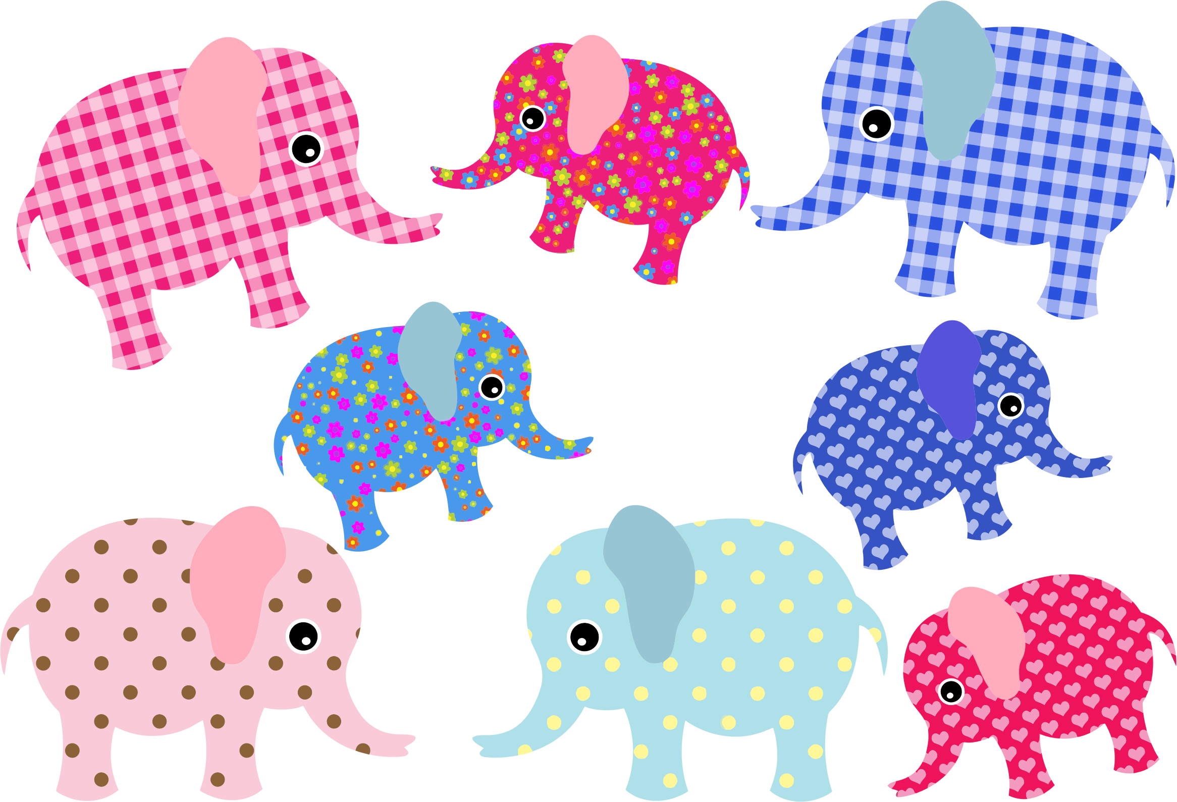 This Free Icons Png Design Of Colorful Retro Elephants (2332x1589), Png Download