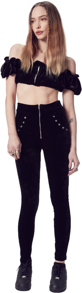 Kourtney Kardashian Black Velvet Skinny Pants, Back - Trousers (629x1024), Png Download