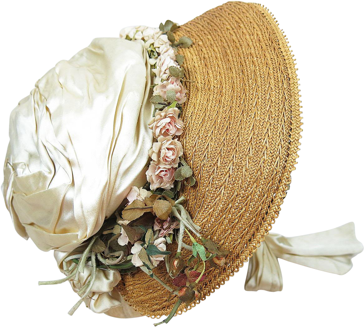 Lovely Antique 1860's Victorian Decorated Straw Bonnet - Hat (1169x1169), Png Download