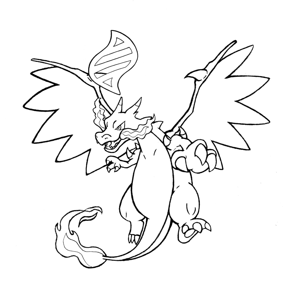 Png Library Download Cathedral Drawing Mega - Charizard A Blanco Y Negro (1024x1021), Png Download
