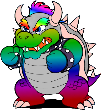 Rainbow Bowser 2d - Cartoon (442x482), Png Download